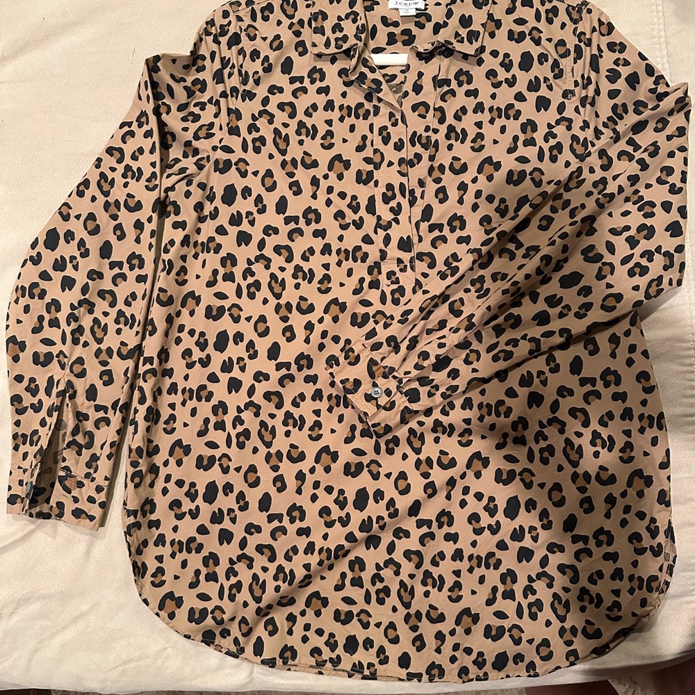 J. Crew Tan and Black Animal Print Blouse